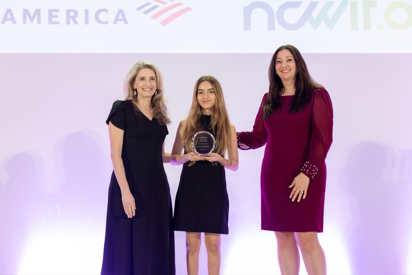 Lorena Pachiardi receiving the NCWIT Aspirations in Computing award